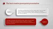 Creative PowerPoint presentation slide with two caption boxes in white and red, offering content areas.