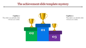 Achievement slide showcasing a podium with three gold trophies representing first, second, and third positions.