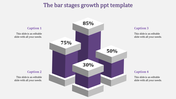 Four purple 3D bars of varying heights with percentages on top, representing growth stages in a clean white layout.