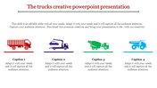 Slide featuring four colorful truck illustrations, each representing different types of vehicles with caption areas below.