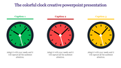 Three colorful clock icons in green, red, and yellow, aligned horizontally with captions below, on a white background.