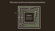 A creative PowerPoint slide featuring a maze with a green path, showing the journey to a central point on a black background.