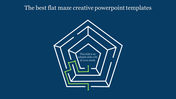 Pentagonal maze diagram with a green path solution on a blue background, featuring text at the center.