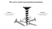 Creative slide featuring a large screw in black and gray with mirrored patterns and two captions on both sides.