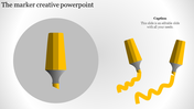Creative PowerPoint slide featuring a yellow marker illustration with a wavy line on a gray background.
