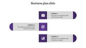 Vertical business strategy slide featuring three purple icons representing planning, goal setting, and financial growth.