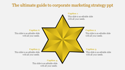 Corporate marketing strategy PowerPoint slide with a golden star shape and six sections for captions.