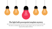 Five hanging light bulbs in black and yellow, with one central bulb in red, representing a unique standout concept.