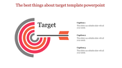 Slide layout showing a bullseye target graphic with an arrow and three captions on the right for adding text details.