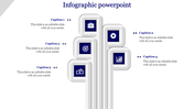 Infographic PPT slide with five sections, each featuring dark blue icons for business, settings, goals, finances, and tools.