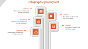 Infographic PPT slide with five sections, each featuring icons in orange and white with captions.