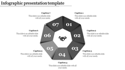 Infographic presentation template with seven gray segments, each numbered from 1 to 7, featuring captions.