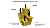 Infographic PPT template showing businesspeople on gold podium blocks with captions for each level.