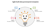 A smiling light bulb in the center, surrounded by four steps labeled with captions in red, blue, green, and orange.