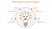 Circular layout with a smiling light bulb icon at the center and four orange numbers with captions surrounding it.