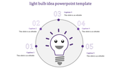 Light bulb themed infographic featuring a happy face illustration in the center and five purple caption areas.