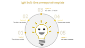 Infographic design with five labeled steps surrounding a central smiling light bulb illustration in yellow tones.