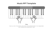 Piano keyboard graphic with two hands positioned over the keys, part of a music-themed template.