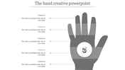 PowerPoint slide with a creative hand graphic divided into five sections, each labeled with captions.