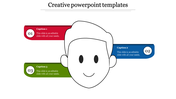 Creative infographic featuring a face outline in the center, with three side-aligned caption banners in red, blue, and green.