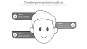 Gray creative PowerPoint template with a cartoon character and sections for captions.