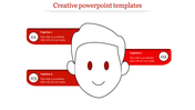 Creative infographic featuring a central face outline, with three bold red text boxes on the sides displaying captions and numbers.