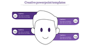 Creative infographic featuring a minimalist face outline, with four numbered purple text boxes aligned symmetrically.