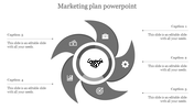 Gray marketing plan PPT slide featuring a central handshake icon surrounded by business related icons in a circular flow.