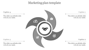 Circular design with four gray curved sections, featuring a central handshake, and captions aligned around the graphic.