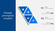 PPT slide with blue triangular sections, showcasing icons for briefcase, gear, people, target, and graph with captions.