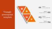 Orange triangle PowerPoint template with icons for business, settings, people, target, and growth with captions.