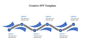 Creative slide with a wavy gray line connecting six blue circles labeled A to F, each paired with captions.
