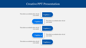 Colorful PowerPoint layout with five blue caption boxes, offering sections for various presentation topics.