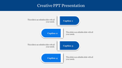 Creative PowerPoint slide featuring four blue captions with numbered steps.