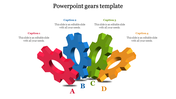Four interconnected gears in red, blue, green, and yellow, representing different steps or processes with labeled captions.