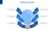 Slide with a blue bulb and six labeled arrows emphasizing different aspects of an idea or strategic plan.