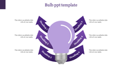 Purple light bulb infographic with six curved arrows in purple, each labeled with a heading and pointing outward.