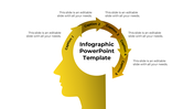Infographic PowerPoint slide with yellow circular arrows and five caption placeholders.