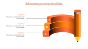 Education themed slide featuring an orange layered diagram connected to a pencil graphic, with captions on the left.
