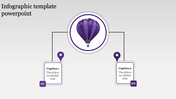 Infographic PPT slide with a central purple hot air balloon connected to two captions with placeholder text.