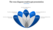 Creative Venn diagram with blue petals intersecting in the center, labeled Caption 1 to Caption 5.