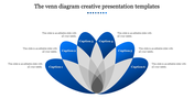 A creative blue and grey shaded Venn diagram PowerPoint template with six sections labeled Caption 1 through 6 with text.