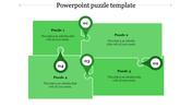 Numbered green puzzle pieces arranged in a connected layout with circular markers and placeholder text areas.