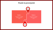 Two step puzzle design with red blocks and numbered markers for sequential flow placed in a white background.