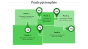 Puzzle themed slide with five sections labeled Puzzle 1 to 5, each with space for text and connected by green colored lines.