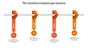 Four orange ribbon markers hanging from a gray timeline bar, each representing a year from 2017 to 2020.
