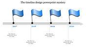 Horizontal timeline with four blue milestone flags marking years 2017 to 2020 on a gray arrowed path.