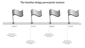 Monochrome timeline with silver flags marking milestones from 2017 to 2020 placed in a white background.