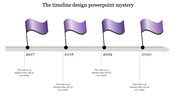 Infographic with a sequential timeline, featuring purple waving flags and black circular nodes from 2017 to 2020.