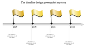 Timeline with four golden flags marking milestones from 2017 to 2020, with placeholder text areas.